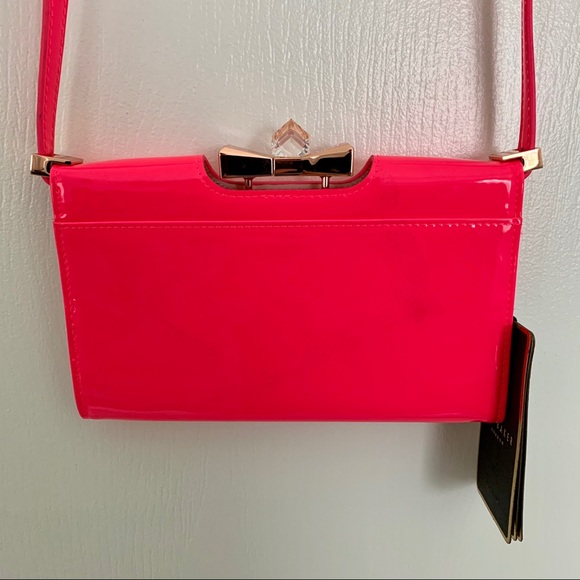 Ted Baker Patent Crystal Neon Pink Crossbody - Picture 3 of 5